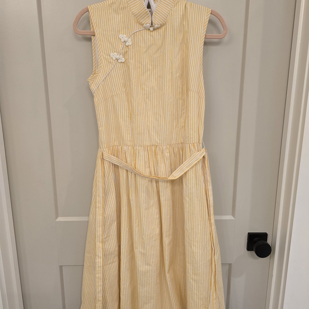 Elegant Yellow Striped Midi Dress